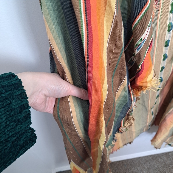 L&B Multicolor Striped Long Boho Western Rodeo Shawl Sleeveless Cardigan Size XL - Picture 4 of 6